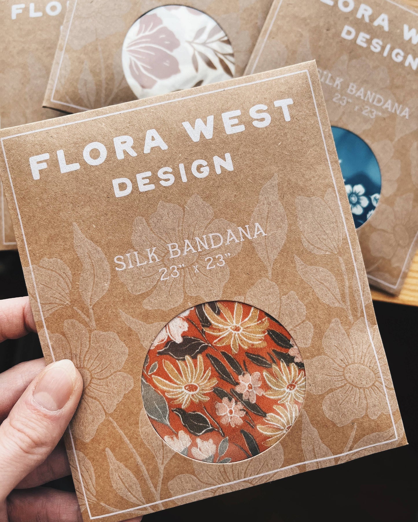 Flora West Design - 100% Silk Bandana Scarf - Tropical Palms Amber Western Style