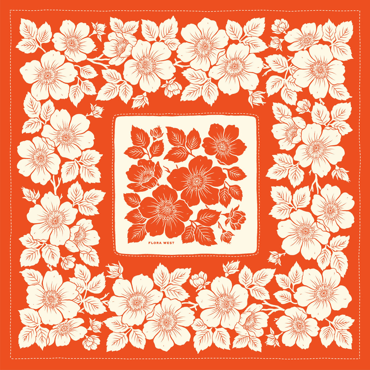 Flora West Design - 100% Silk Bandana Scarf - Heirloom Rose Bright Red 23 Square