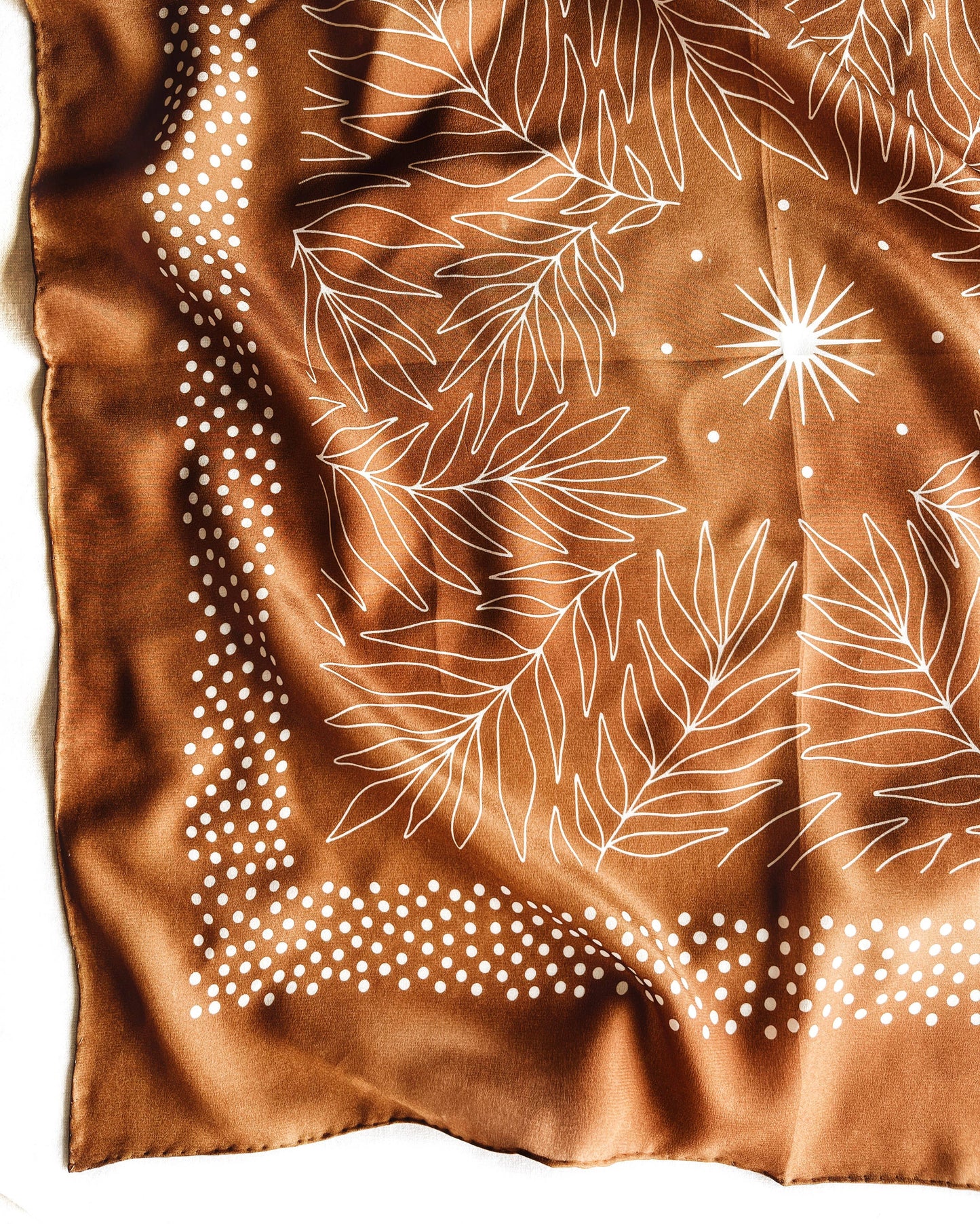 Flora West Design - 100% Silk Bandana Scarf - Tropical Palms Amber Western Style