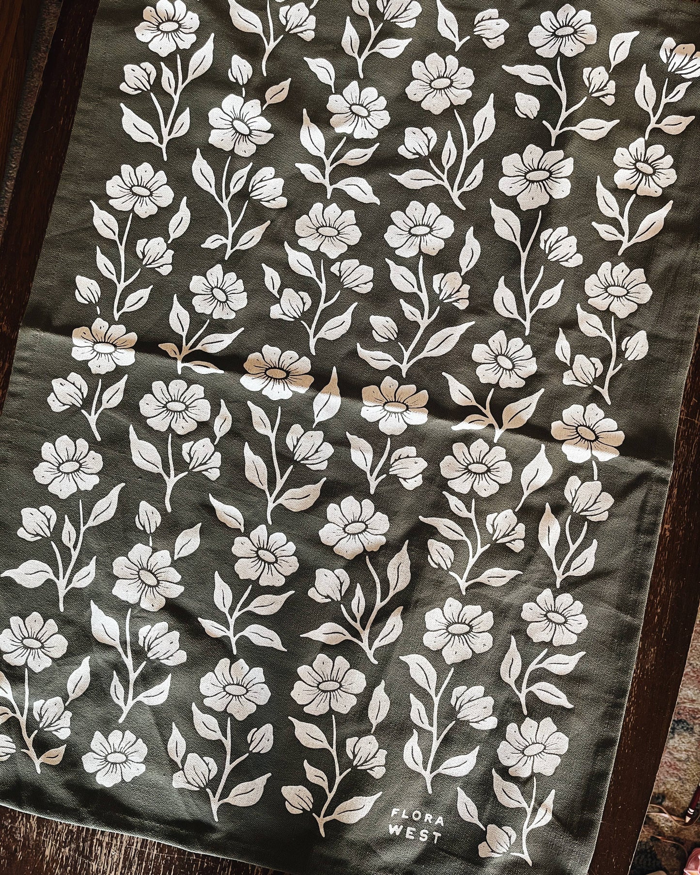 Flora West Design - Organic Cotton Tea Towel Kitchen Accessories Floral on Olive