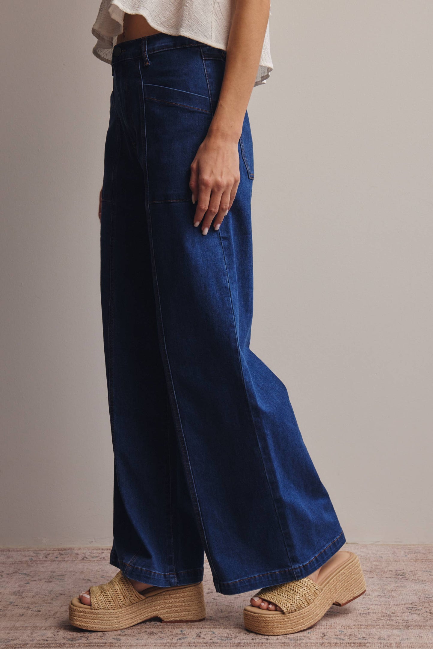 Forte - Wide-Leg Stretch Denim Jeans FP0003: Washed Cobalt / Contemporary / L