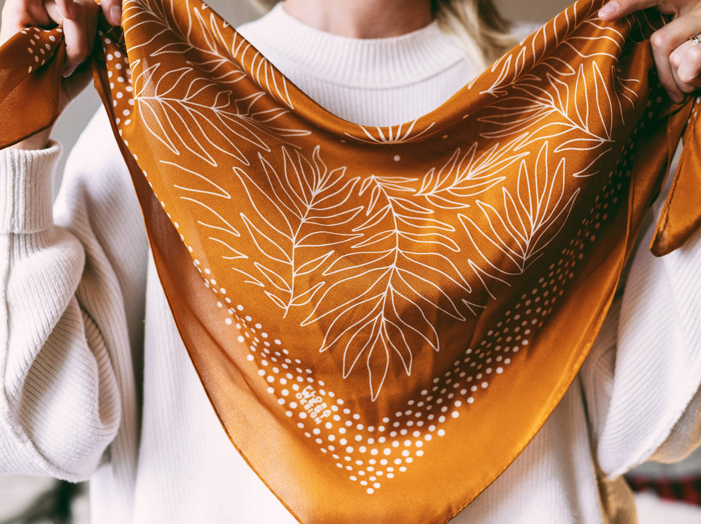 Flora West Design - 100% Silk Bandana Scarf - Tropical Palms Amber Western Style