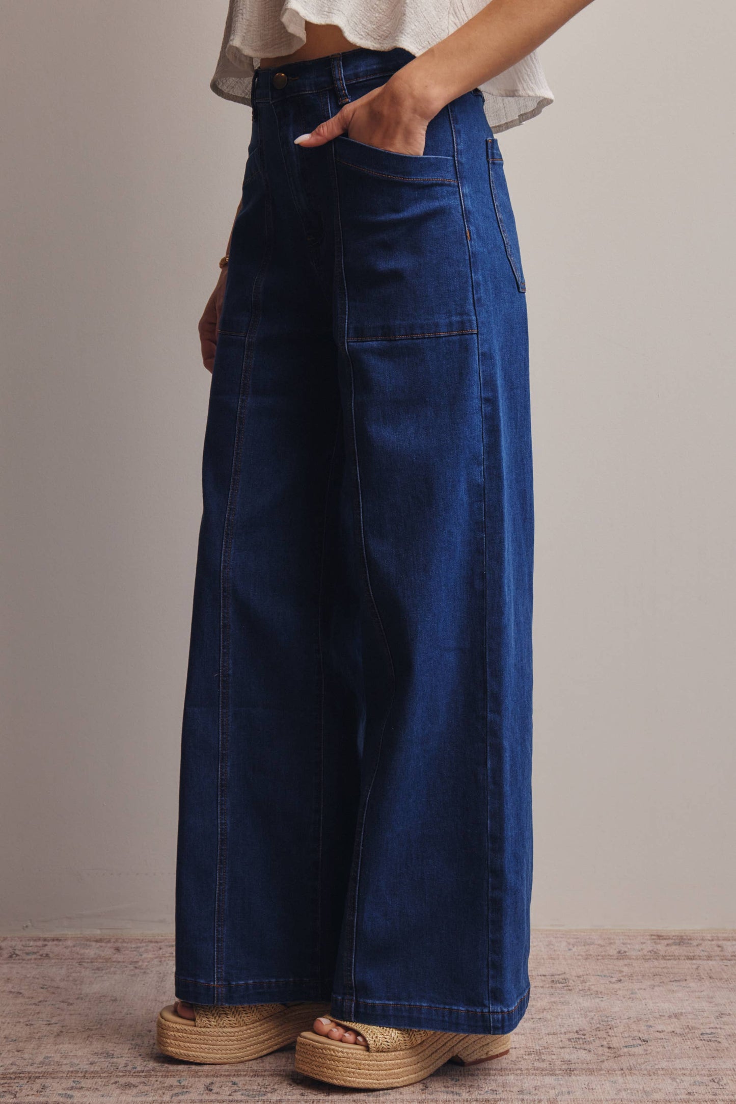Forte - Wide-Leg Stretch Denim Jeans FP0003: Washed Cobalt / Contemporary / L
