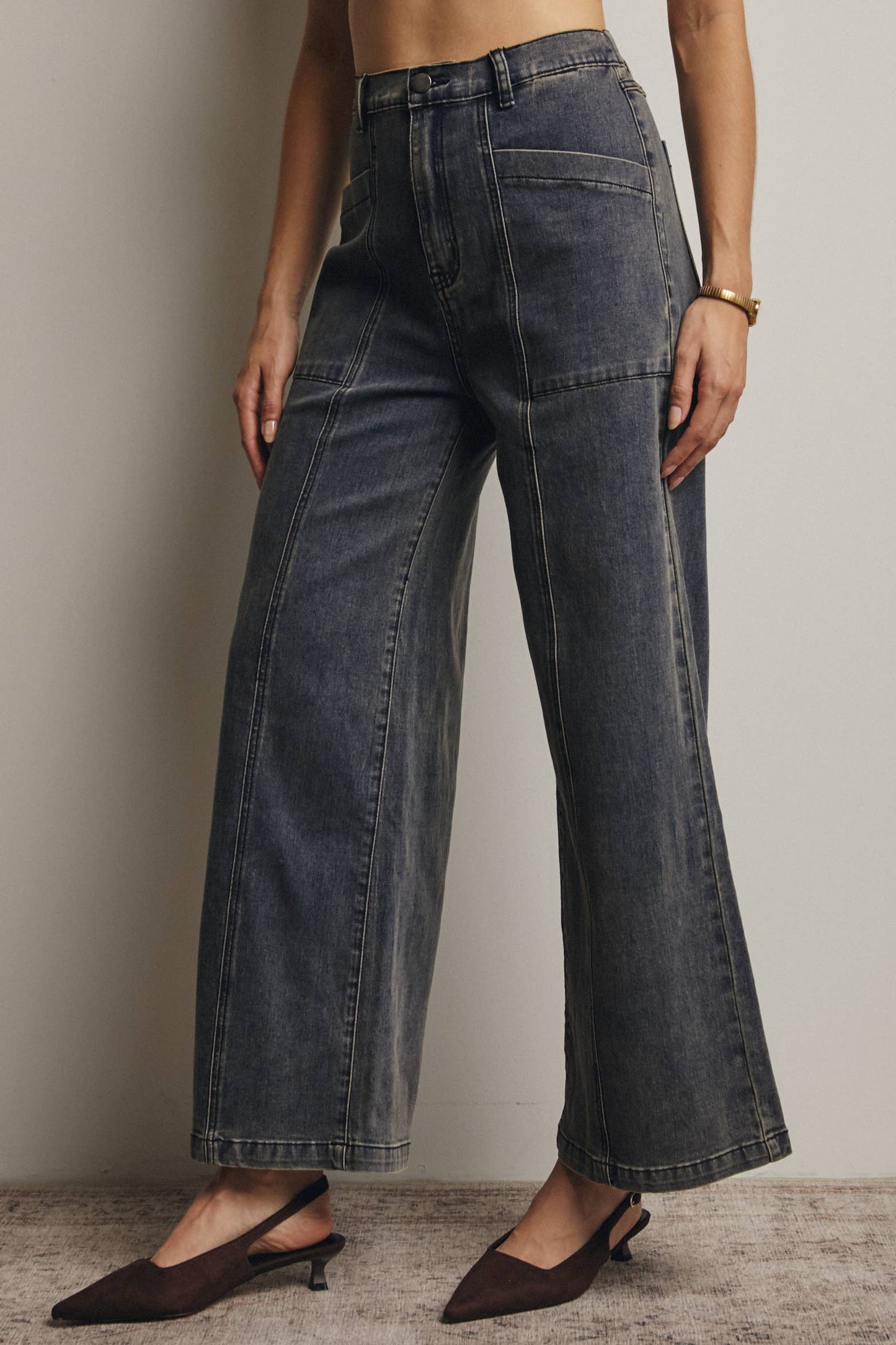 Forte - Wide-Leg Stretch Denim Jeans FP0003: Washed Cobalt / Contemporary / L