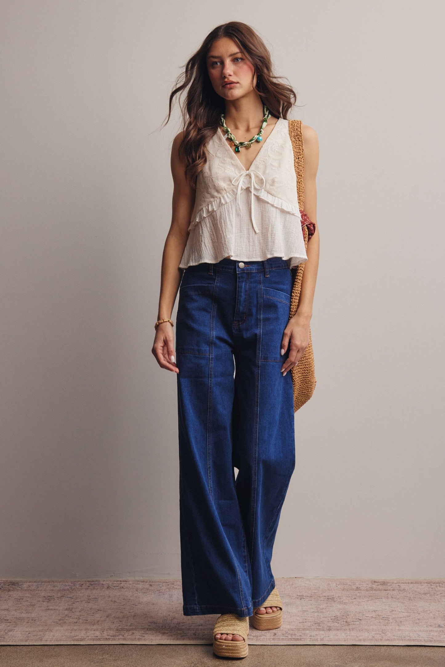 Forte - Wide-Leg Stretch Denim Jeans FP0003: Washed Cobalt / Contemporary / M