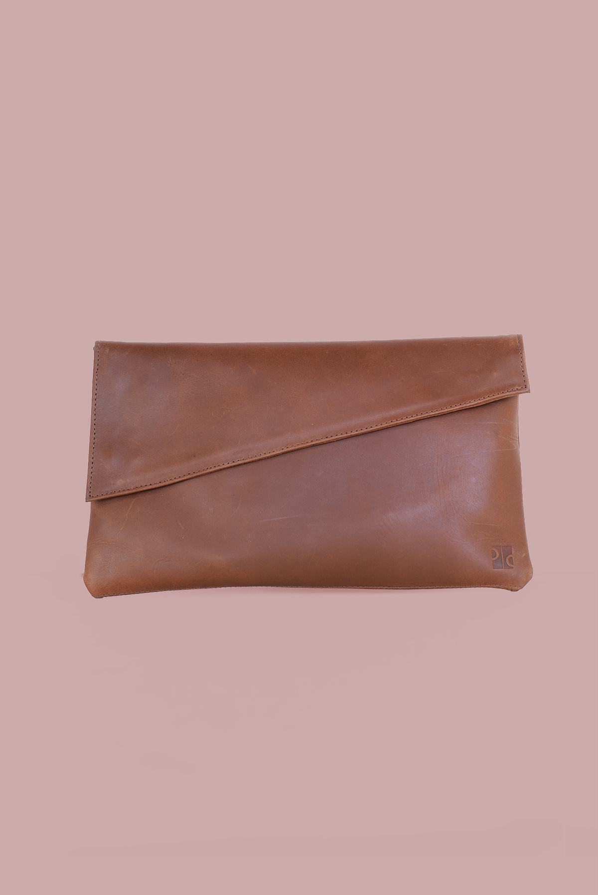 Purse & Clutch - Brown Leather Angle Crossbody & Clutch w/ Detachable Strap