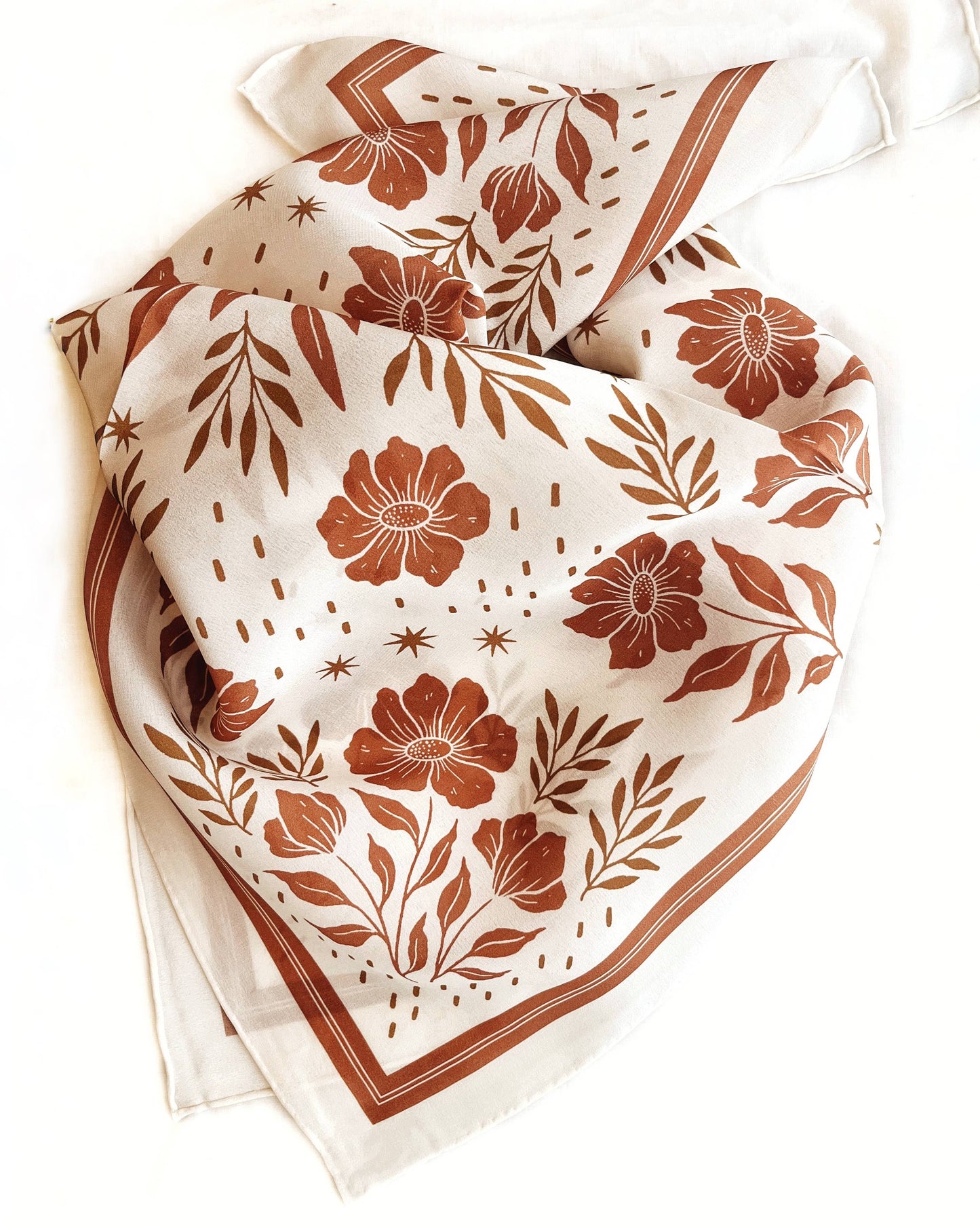 Flora West Design - 100% Silk Bandana Scarf - Desert Floral Western Earth Tones