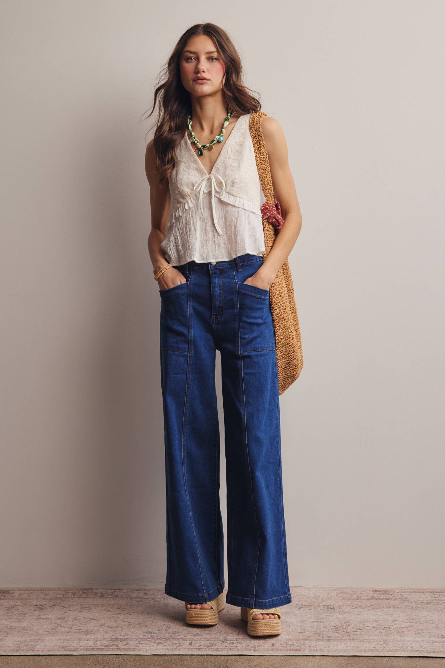 Forte - Wide-Leg Stretch Denim Jeans FP0003: Washed Cobalt / Contemporary / S