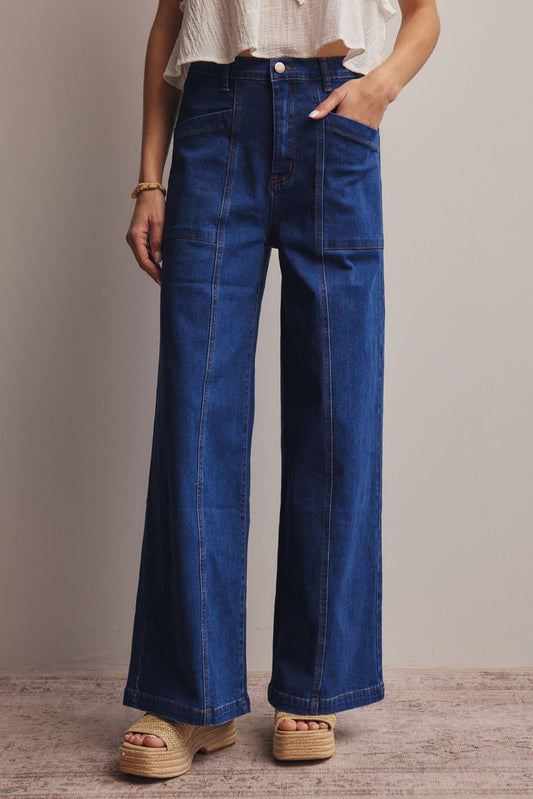 Wide-Leg Stretch Denim Jeans / L
