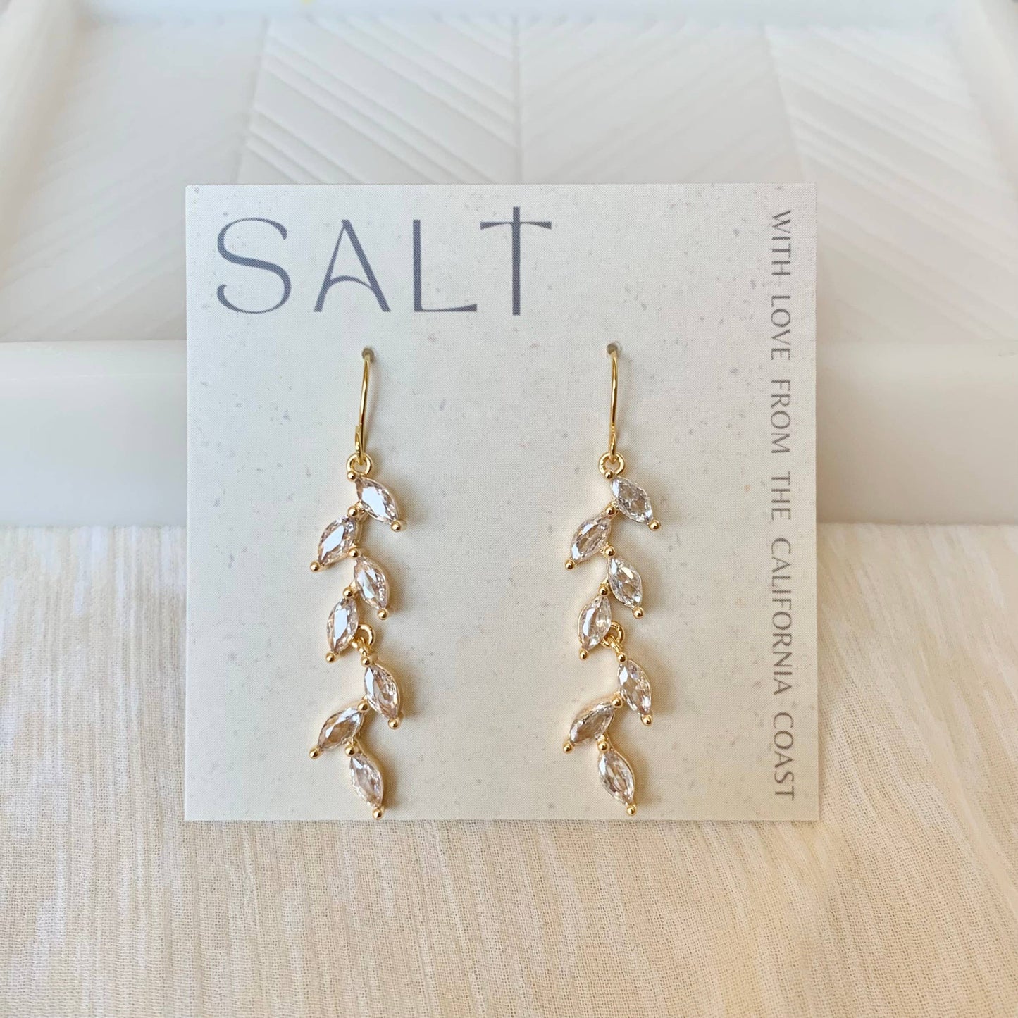 SALT by Sarah Curtis - MARQUISE DANGLES | gold | dainty leaf earrings | bridal