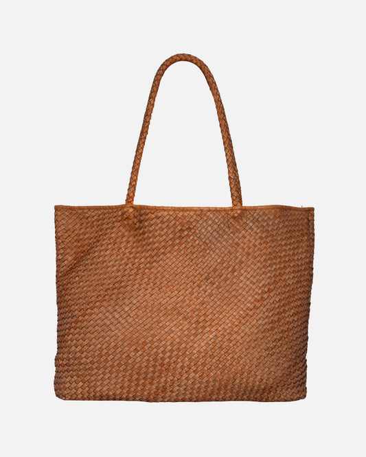 Amsterdam Heritage Leather Belts, Bags, Jackets & Apparel - Taylor | Woven Leather Tote Bag: Camel / One Size