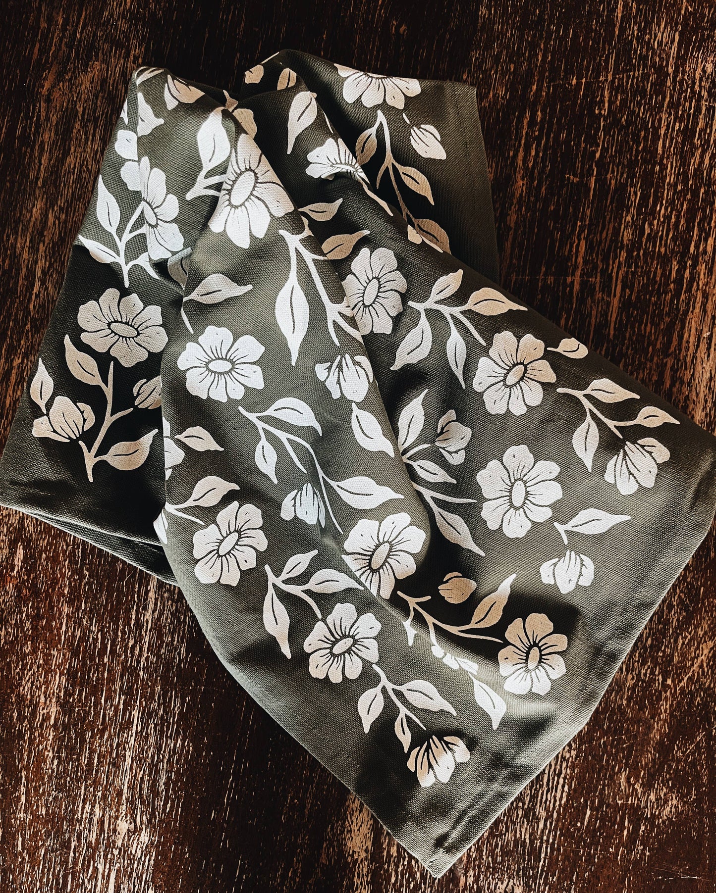 Flora West Design - Organic Cotton Tea Towel Kitchen Accessories Floral on Olive