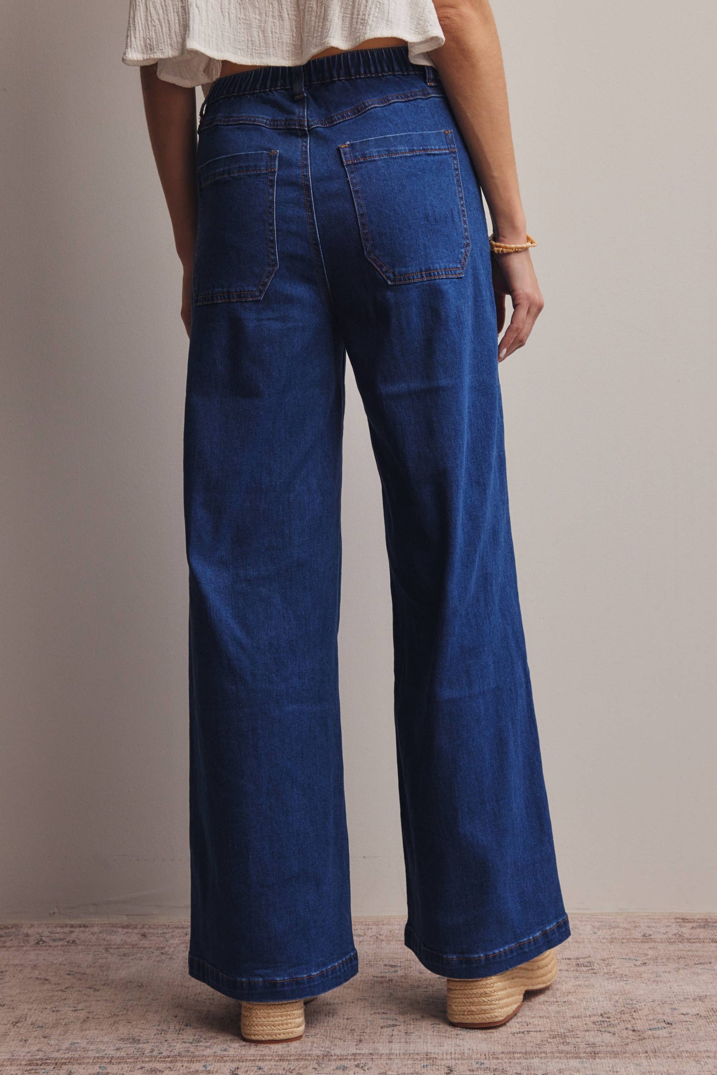 Forte - Wide-Leg Stretch Denim Jeans FP0003: Washed Cobalt / Contemporary / XL