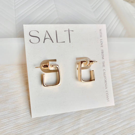 SQUARE HOOP EARRINGS | gold stud post huggies