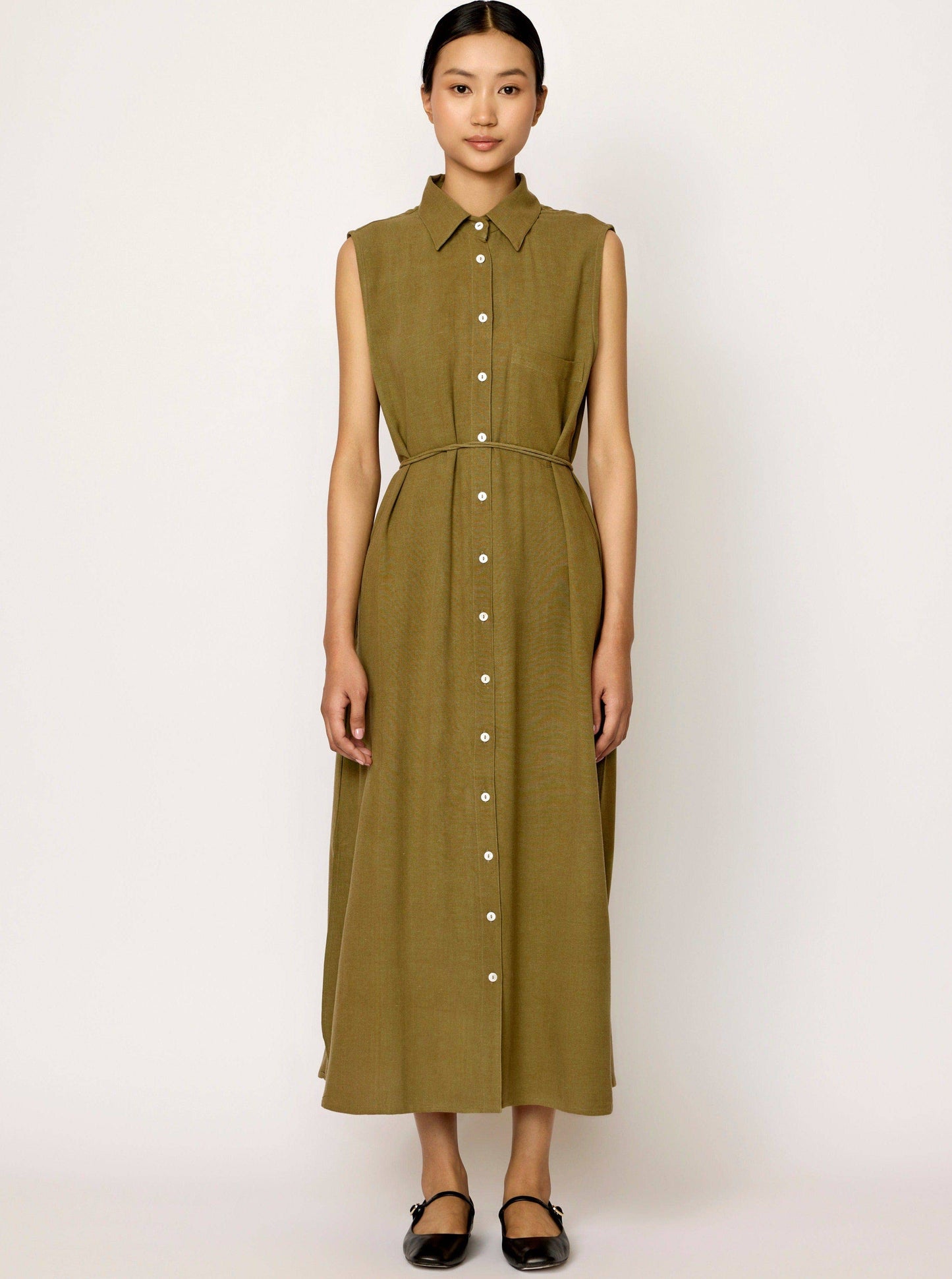 LAUDE the Label - Sleeveless Shirt Dress - Olive Branch: XL