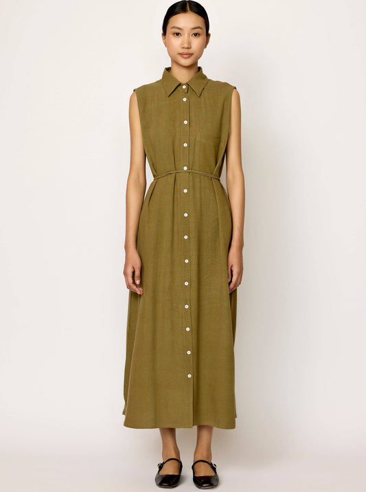 LAUDE the Label - Sleeveless Shirt Dress - Olive Branch: XL