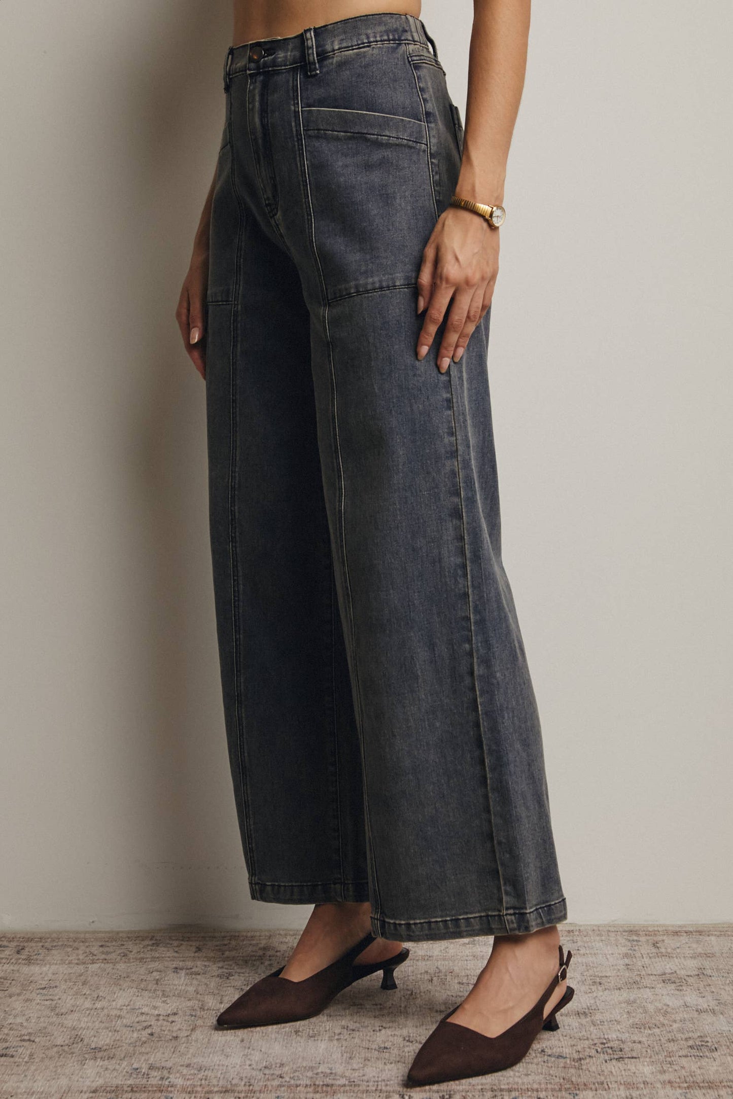 Forte - Wide-Leg Stretch Denim Jeans FP0003: Washed Cobalt / Contemporary / XL