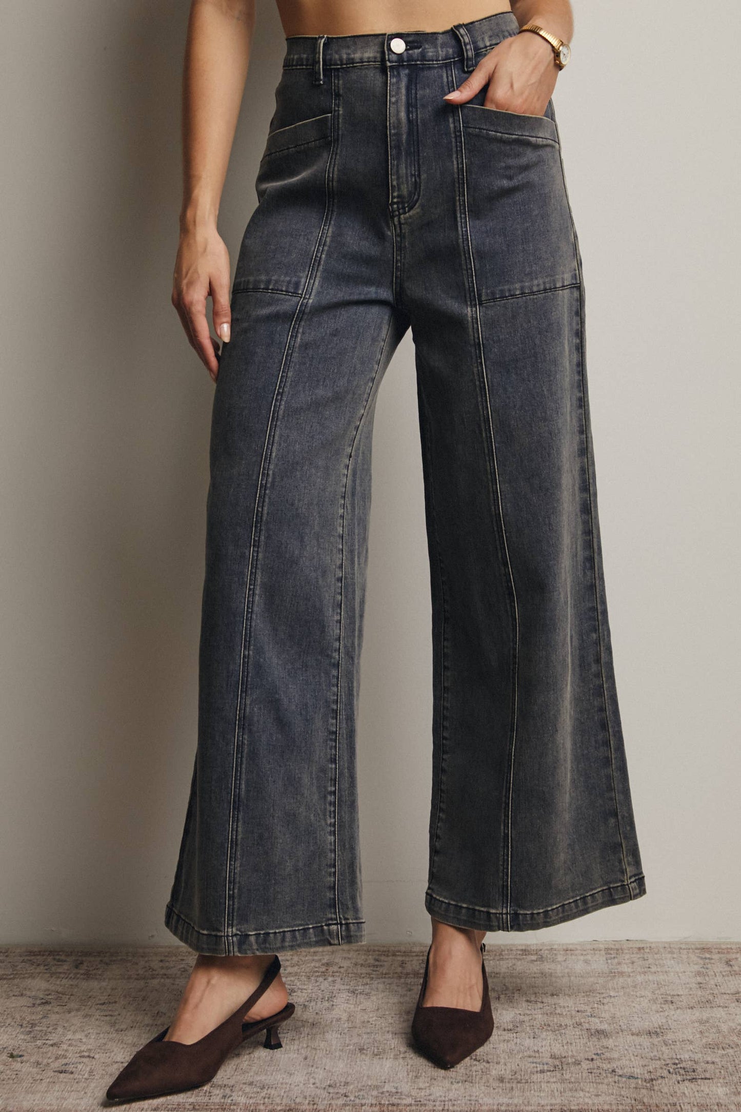 Forte - Wide-Leg Stretch Denim Jeans FP0003: Washed Cobalt / Contemporary / L