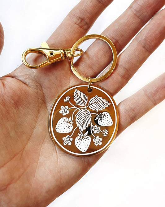 Flora West Design - Strawberry Keychain | Hard enamel minimalist key ring garden