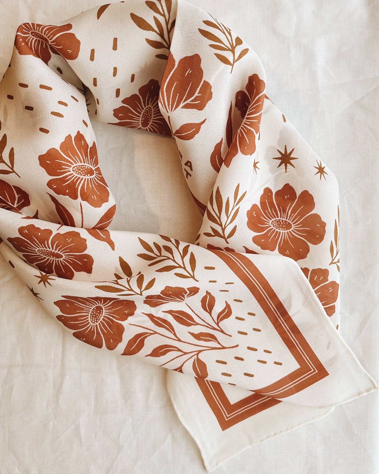 Flora West Design - 100% Silk Bandana Scarf - Desert Floral Western Earth Tones