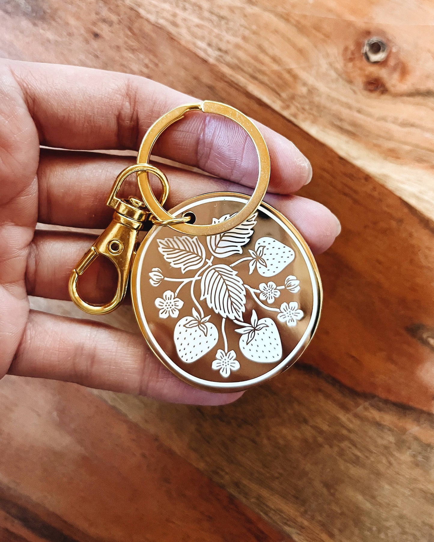 Flora West Design - Strawberry Keychain | Hard enamel minimalist key ring garden