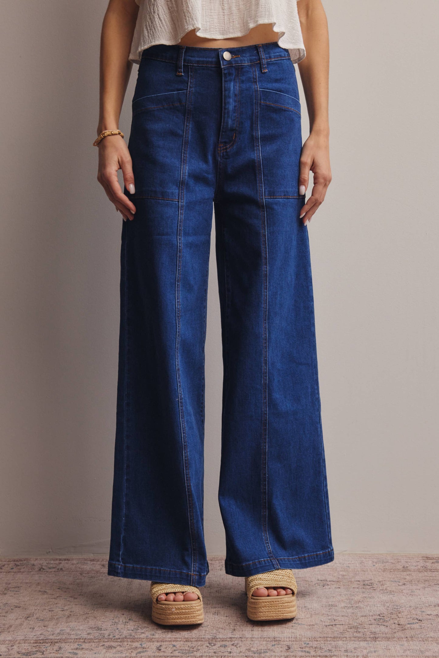 Forte - Wide-Leg Stretch Denim Jeans FP0003: Washed Cobalt / Contemporary / S
