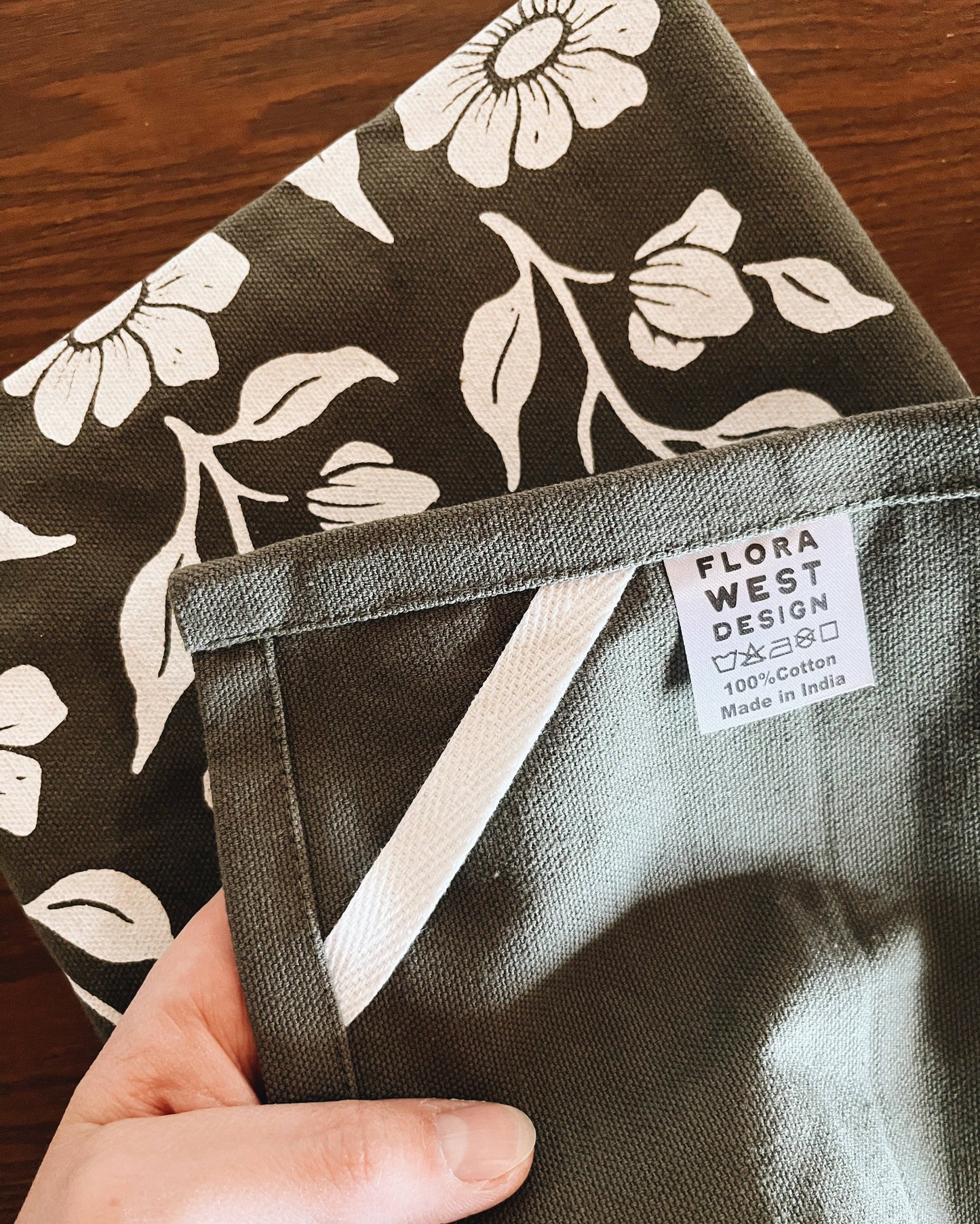 Flora West Design - Organic Cotton Tea Towel Kitchen Accessories Floral on Olive
