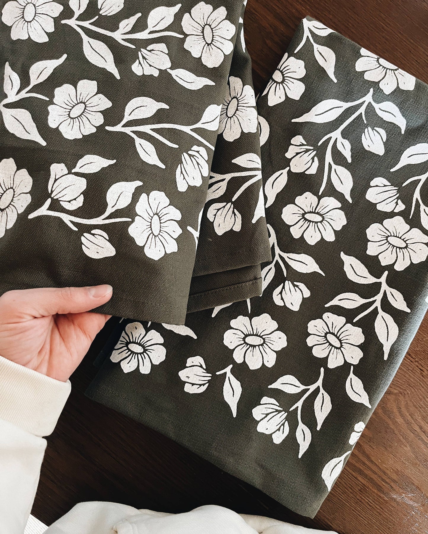 Flora West Design - Organic Cotton Tea Towel Kitchen Accessories Floral on Olive