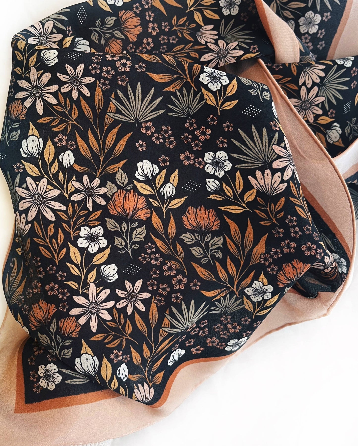 Flora West Design - 100% Silk Bandana Scarf -Midnight Garden Floral Western Wear