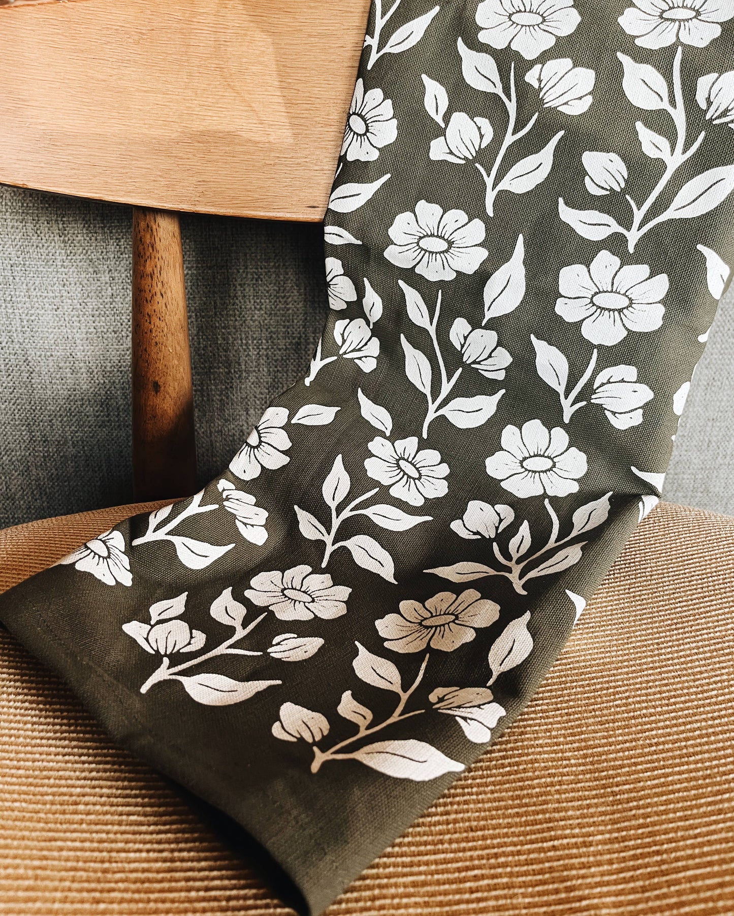 Flora West Design - Organic Cotton Tea Towel Kitchen Accessories Floral on Olive