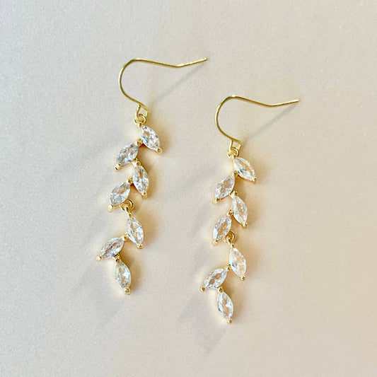 SALT by Sarah Curtis - MARQUISE DANGLES | gold | dainty leaf earrings | bridal