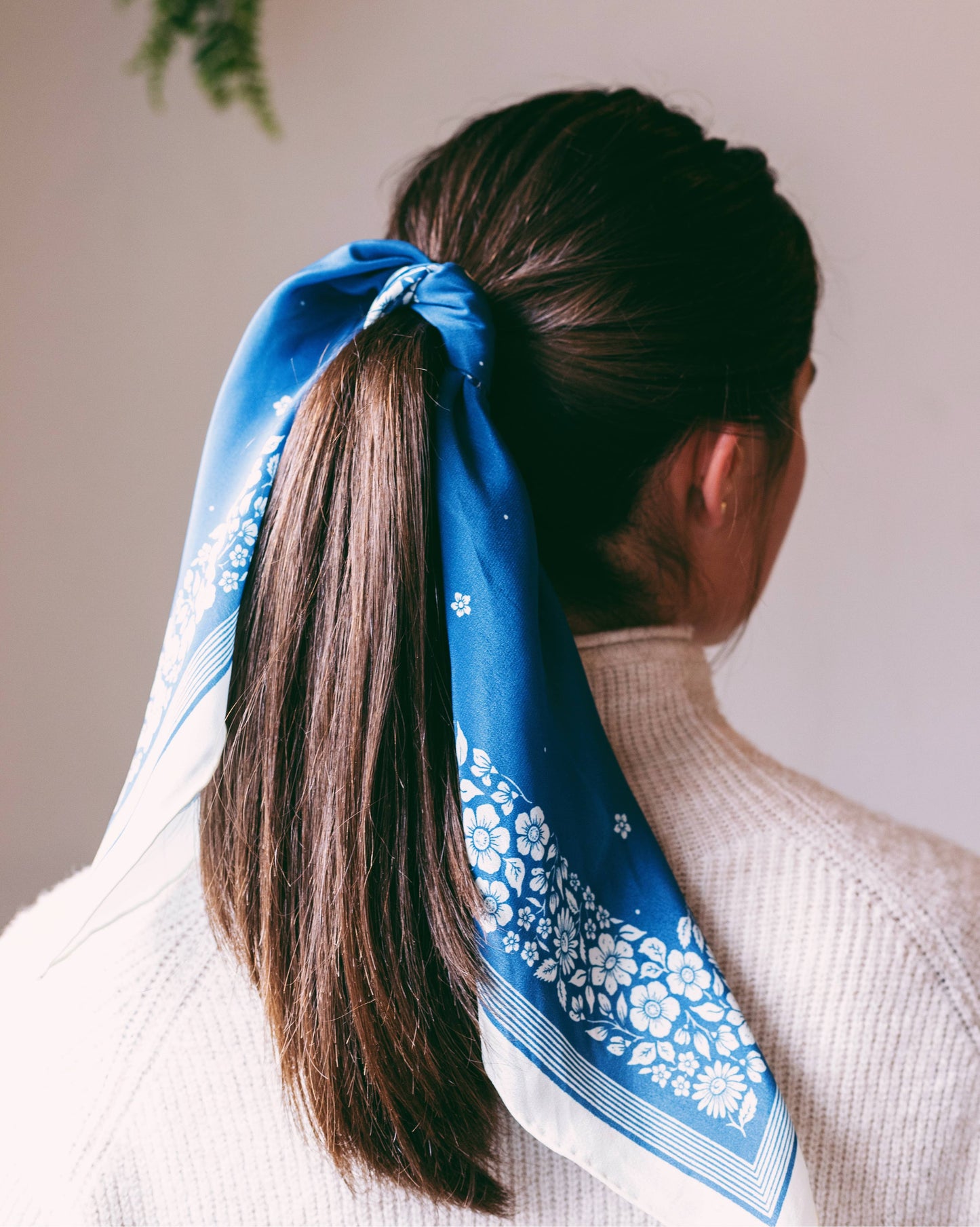 Flora West Design - 100% Silk Bandana Scarf -Santorini Floral China Blue Western