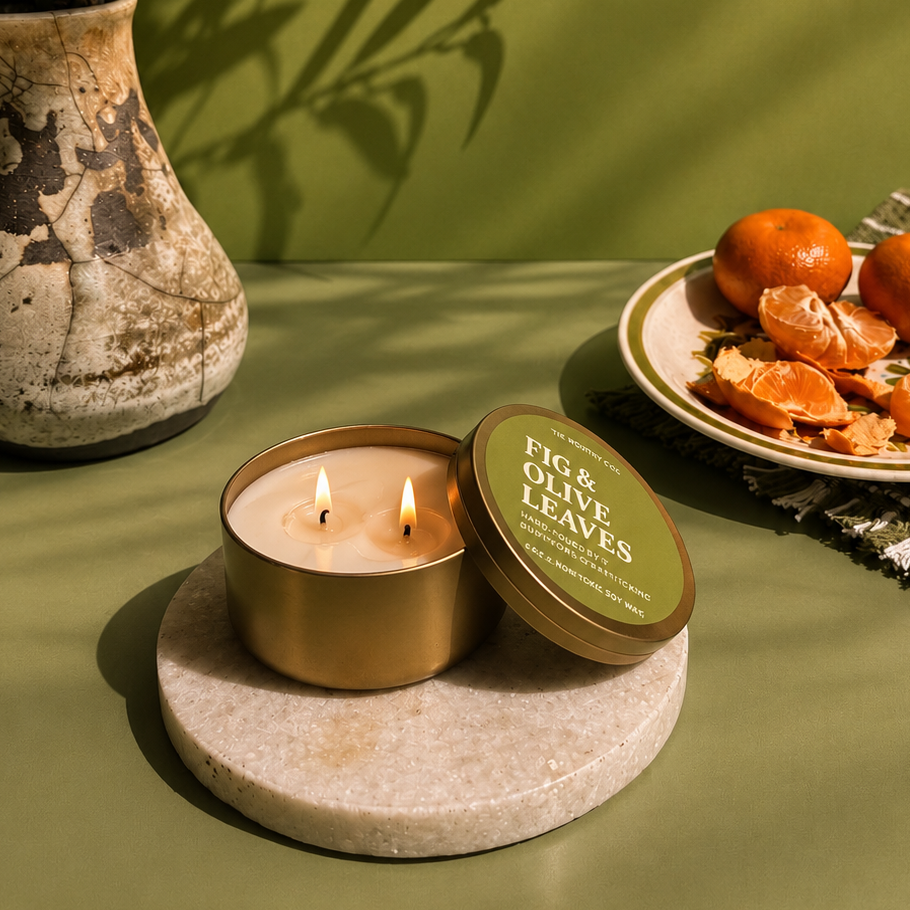 The Worthy Co - Tin Candle: Fig & Olive Leaves: Fig + Olive Leaves