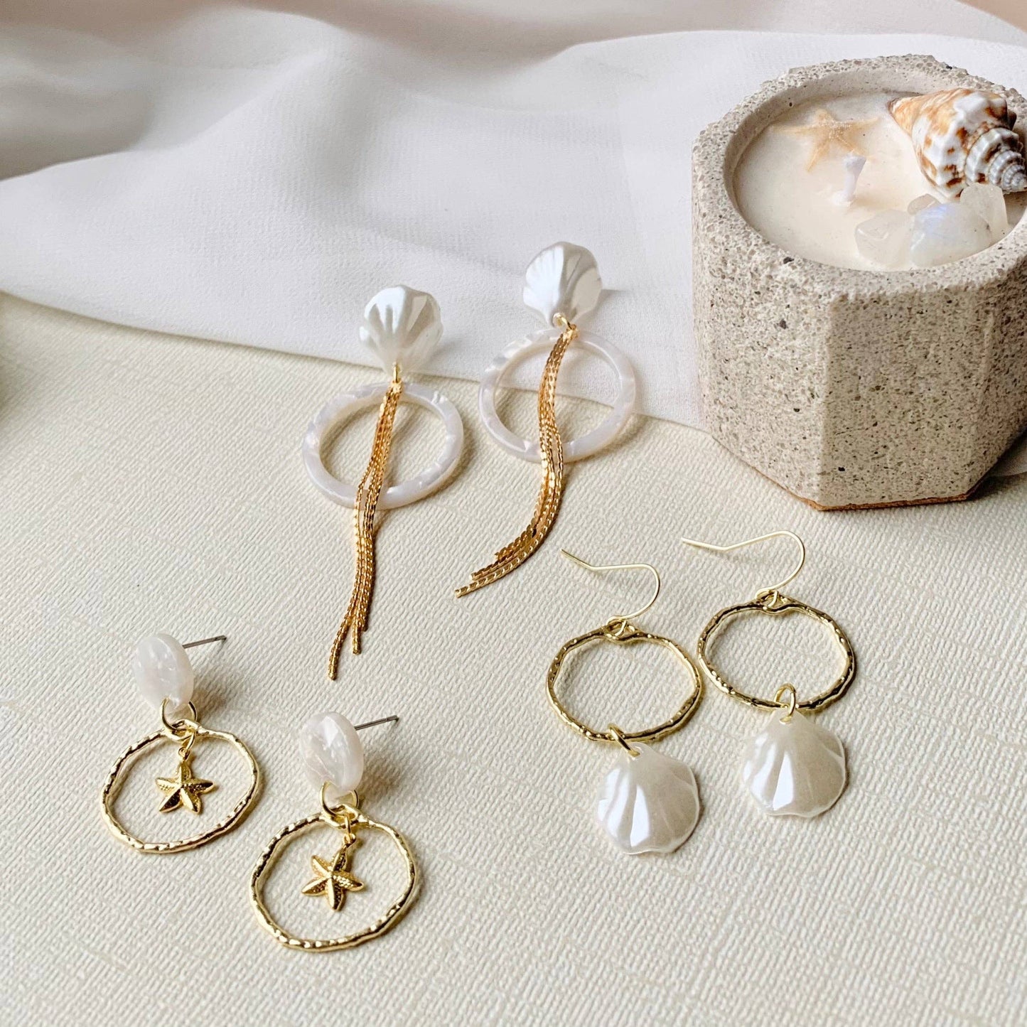 SALT by Sarah Curtis - SEASHELL HOOP DANGLES│gold | coastal jewelry│beachy earrings