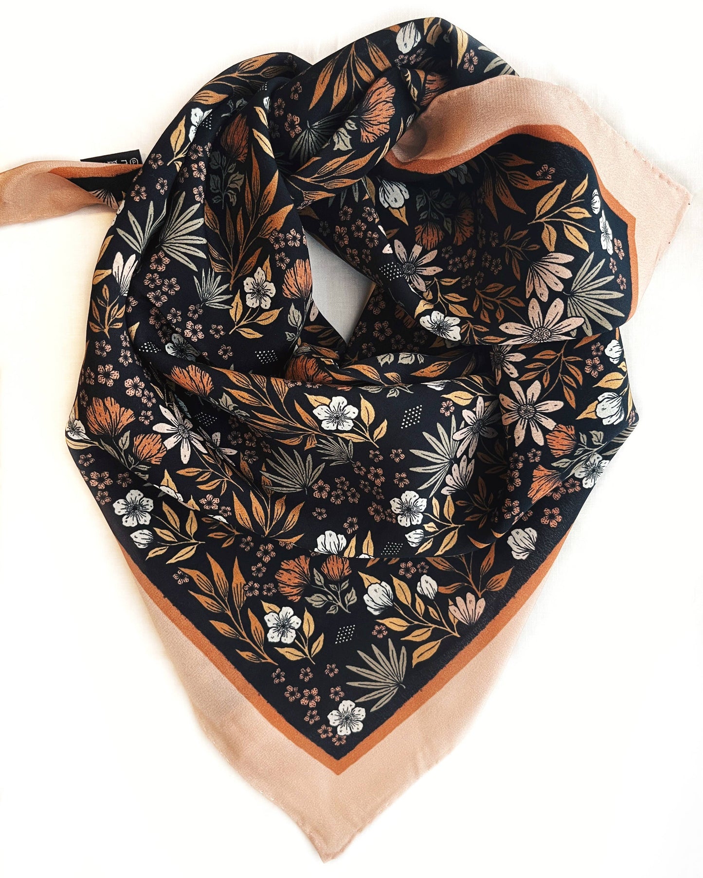 Flora West Design - 100% Silk Bandana Scarf -Midnight Garden Floral Western Wear