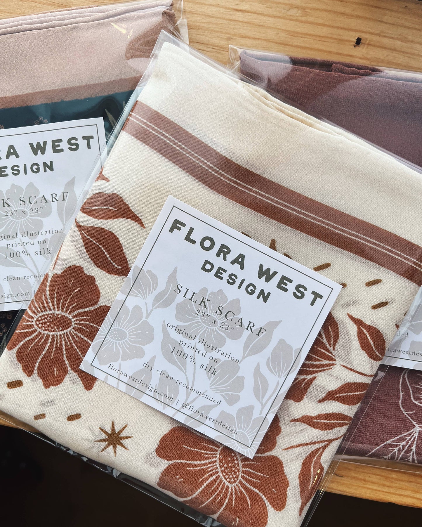 Flora West Design - 100% Silk Bandana Scarf - Desert Floral Western Earth Tones