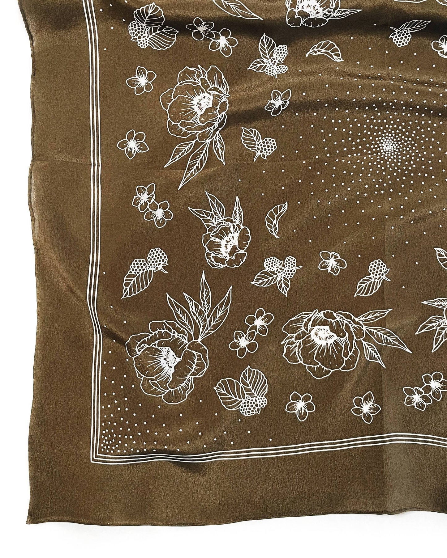 Flora West Design - 100% Silk Bandana Scarf - Classic Deep Olive Floral Western