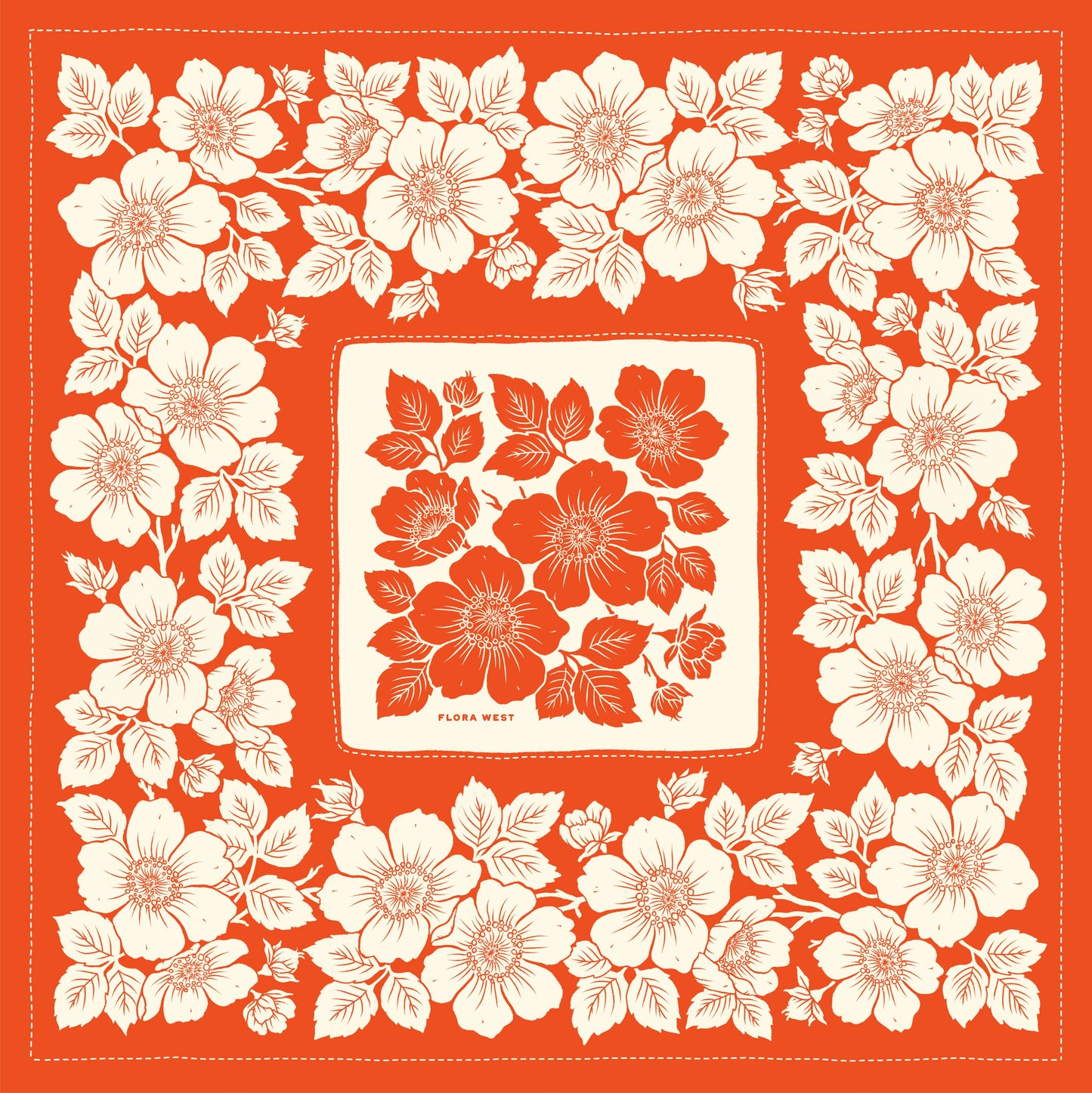 Flora West Design - 100% Silk Bandana Scarf - Heirloom Rose Bright Red 23 Square
