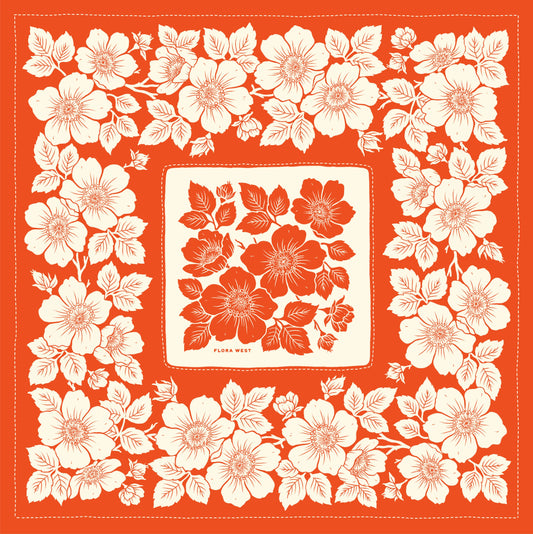 Flora West Design - 100% Silk Bandana Scarf - Heirloom Rose Bright Red 23 Square