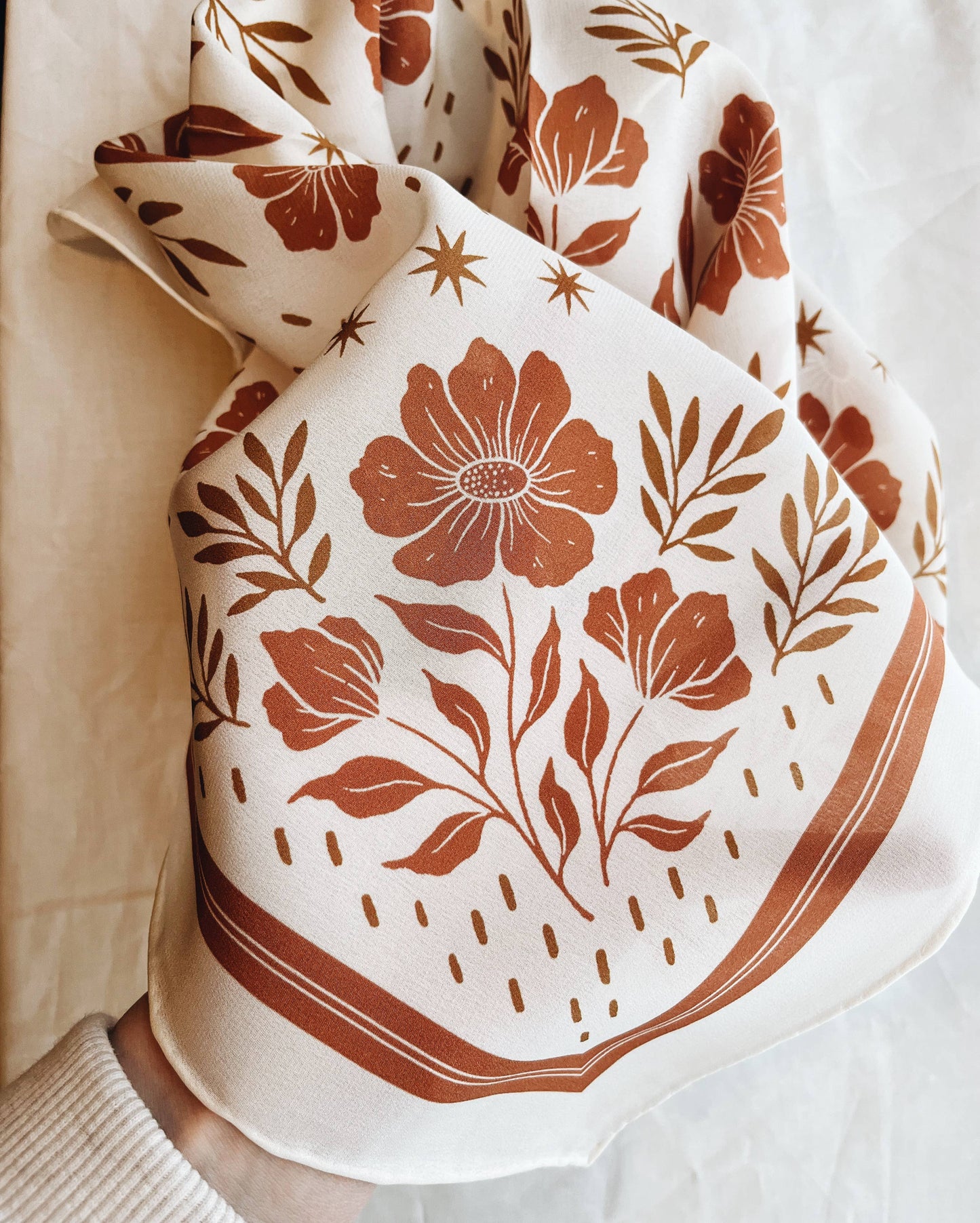 Flora West Design - 100% Silk Bandana Scarf - Desert Floral Western Earth Tones