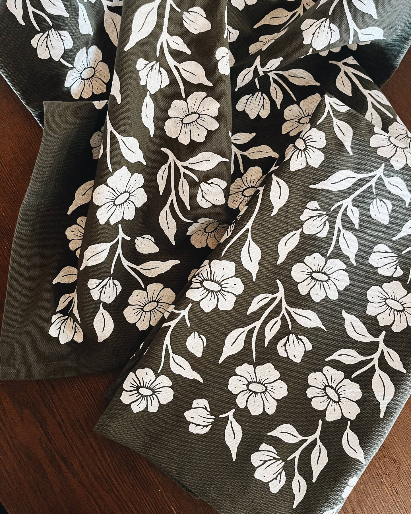Flora West Design - Organic Cotton Tea Towel Kitchen Accessories Floral on Olive