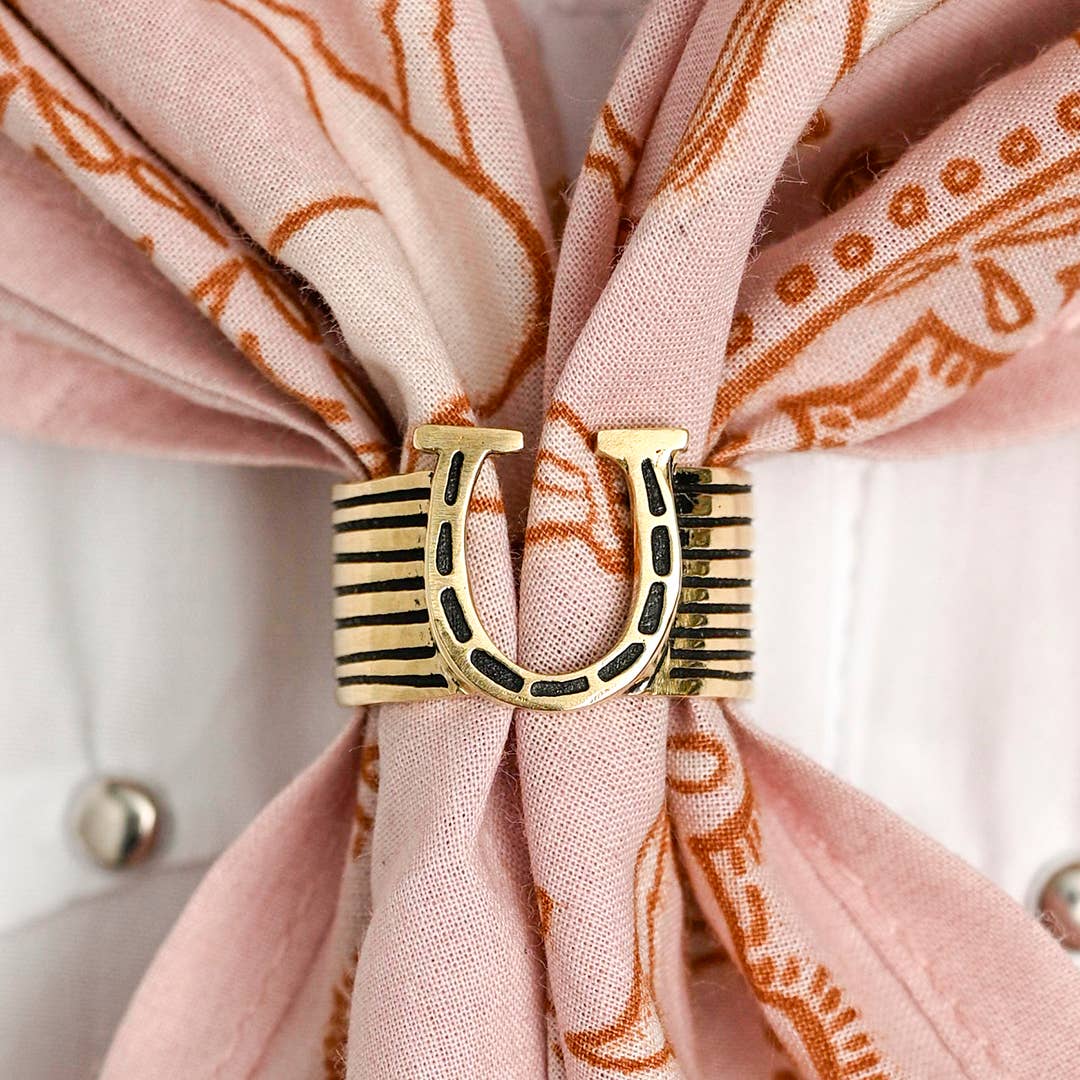 Handker Bandanas - Horseshoe Brass Bandana Slide Ring