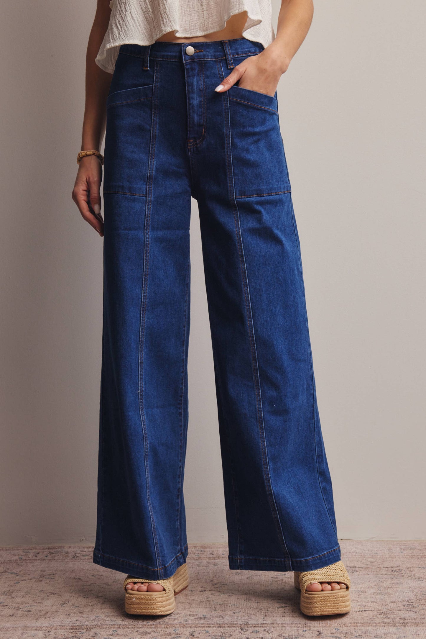 Forte - Wide-Leg Stretch Denim Jeans FP0003: Washed Cobalt / Contemporary / S
