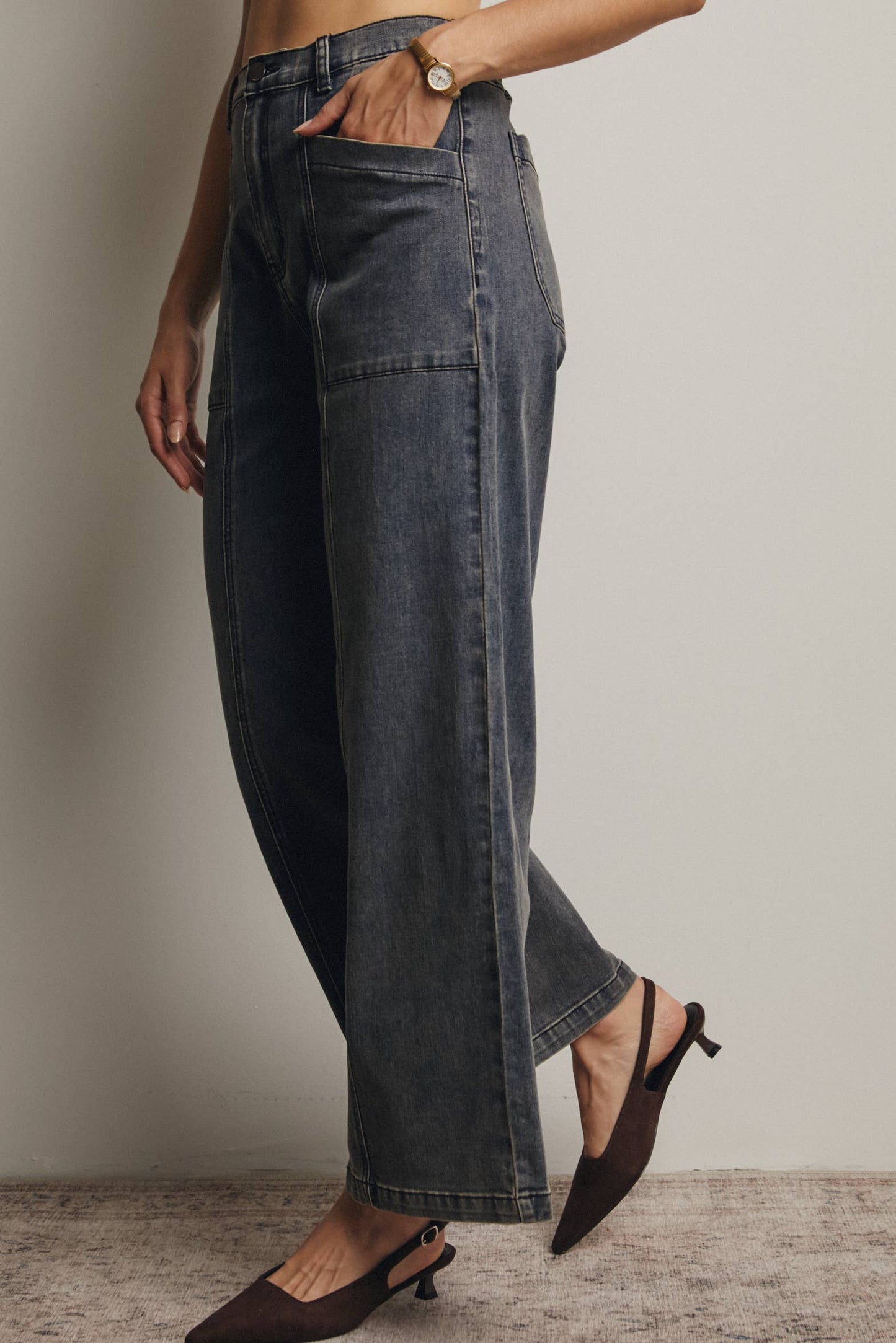 Forte - Wide-Leg Stretch Denim Jeans FP0003: Washed Cobalt / Contemporary / M