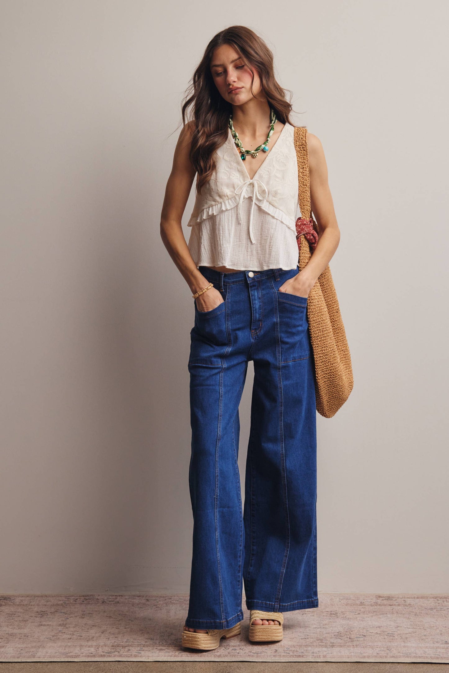 Forte - Wide-Leg Stretch Denim Jeans FP0003: Washed Cobalt / Contemporary / S