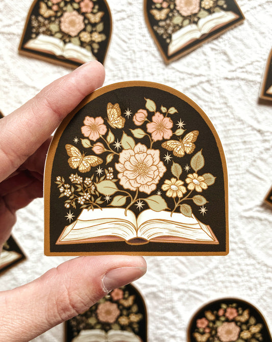 Flora West Design - Book Lovers Magical Floral Novel Sticker 2.5" Bookish Decal