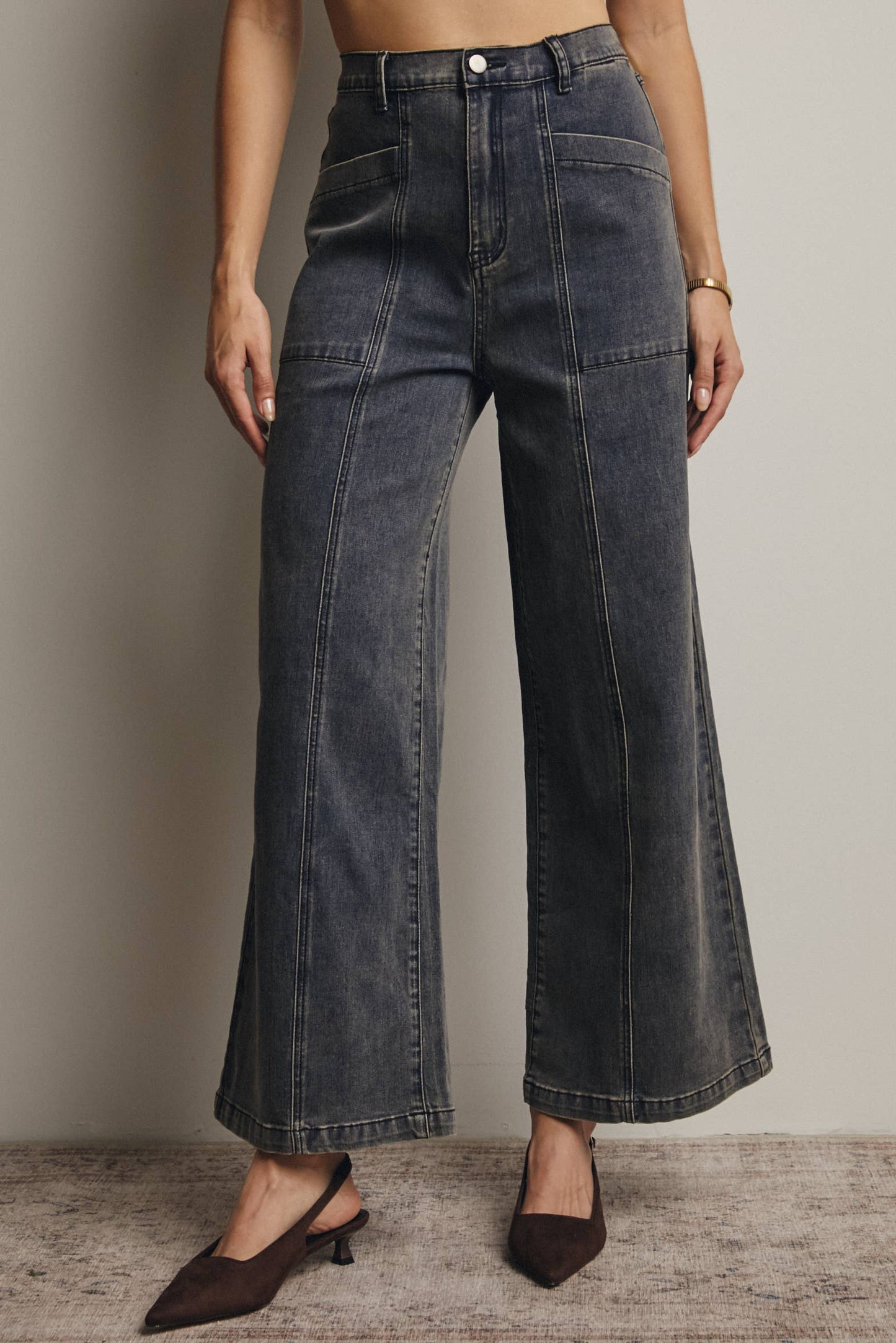 Forte - Wide-Leg Stretch Denim Jeans FP0003: Washed Cobalt / Contemporary / M