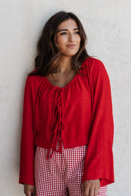 Red Linen Blend Top: S/M