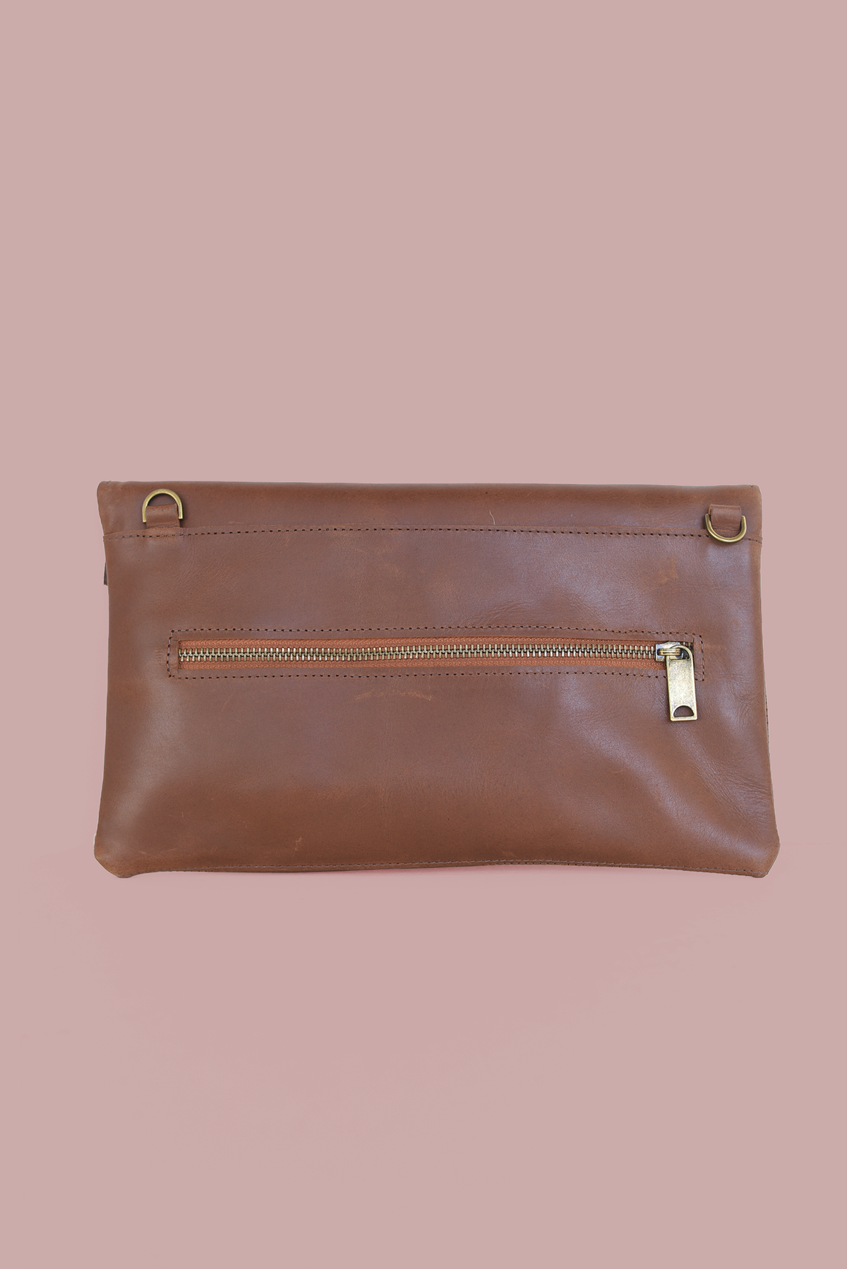 Purse & Clutch - Brown Leather Angle Crossbody & Clutch w/ Detachable Strap