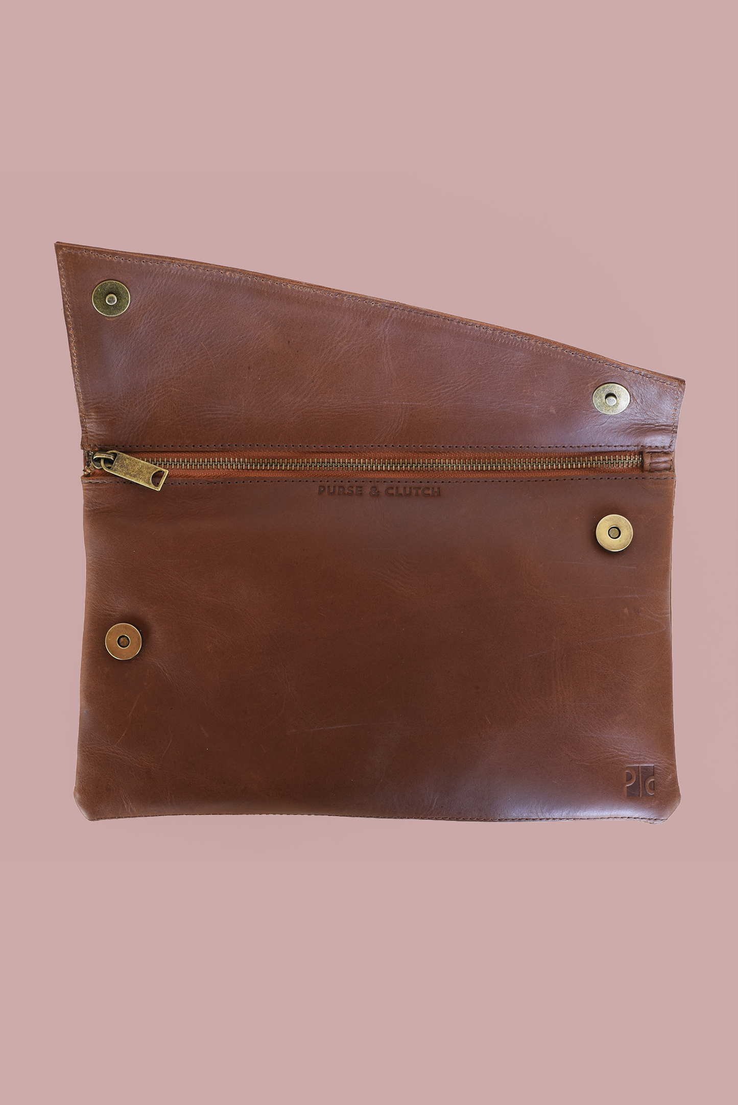 Purse & Clutch - Brown Leather Angle Crossbody & Clutch w/ Detachable Strap